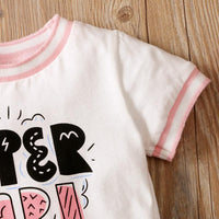 Toddler Girl Letter Print T-shirt & Bow Decor Shorts - PrettyKid