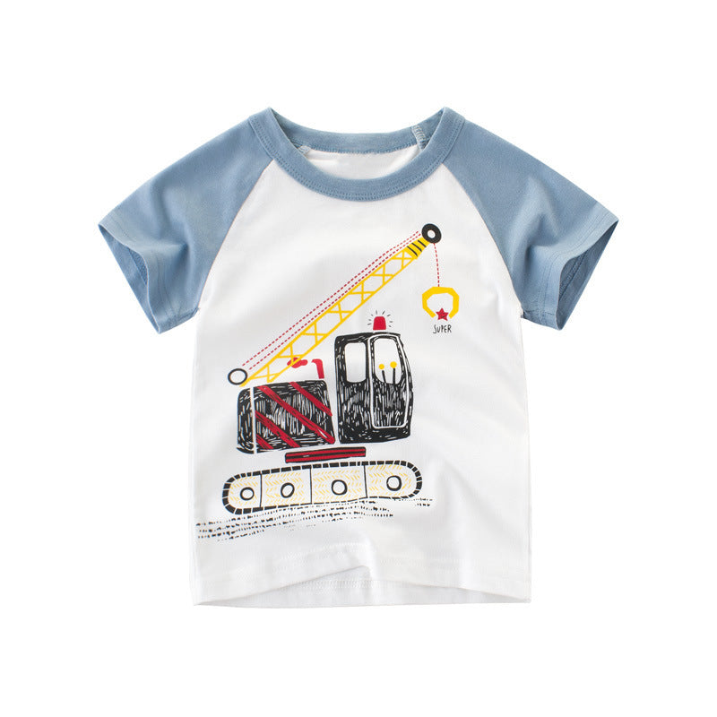 18M-9Y Colorblock Cartoon Car Short Sleeve T-Shirt Wholesale Toddler Boy Clothes - PrettyKid