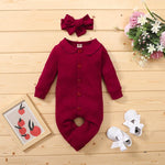 2-piece Solid Knit Jumpsuit & Headband for Baby Girl - PrettyKid