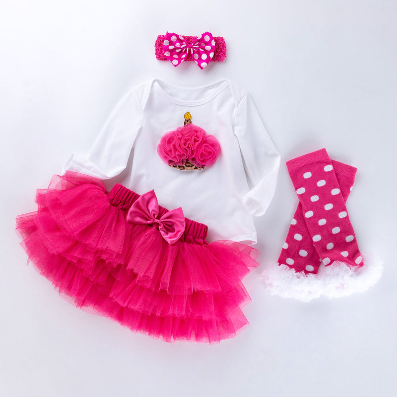 0-24M Baby Girls Birthday Sets Letter Bodysuit & Tutu Skirts & Headband & Leg Warmers Baby Clothes In Bulk - PrettyKid