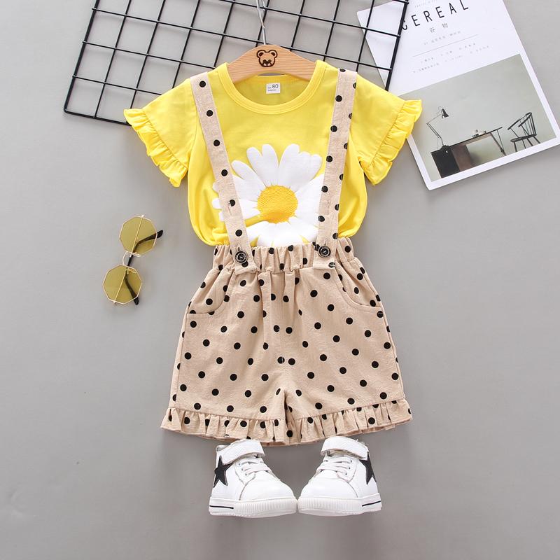 Little Daisy T-shirt & Polka Dot Overalls Wholesale Children's Clothing - PrettyKid