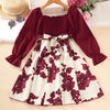Wholesale Kids Girls Sweet Floral Color Matching Princess Dress in Bulk - PrettyKid