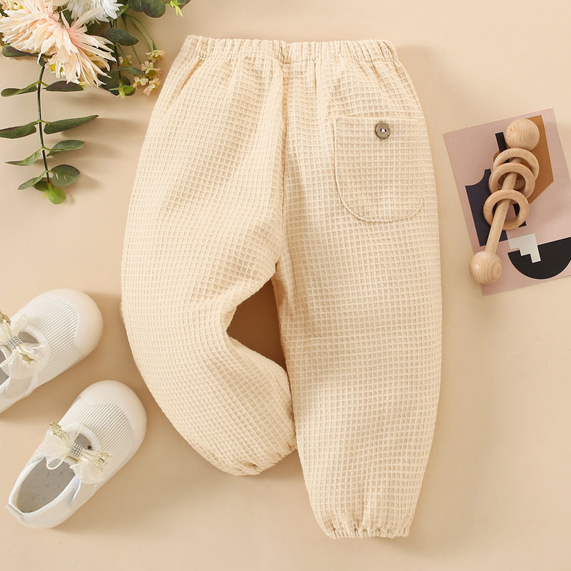 Wholesale Baby Solid Color Pocket Decor Casual Trousers in Bulk - PrettyKid