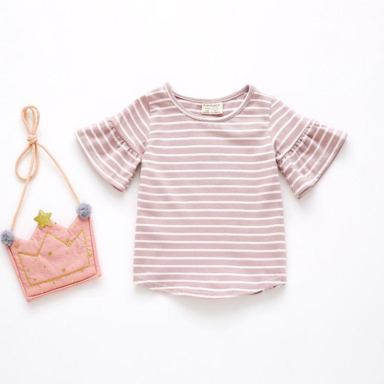 9M-4Y Striped Flared Sleeve Tops Toddler Girl Wholesale Boutique Clothing - PrettyKid