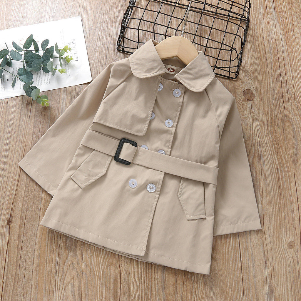 18M-6Y Toddler Girls Coats Long Sleeve Belt Buttoned Long Sleeve Trench Coat Wholesale Girls Clothes - PrettyKid