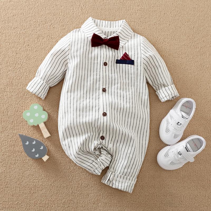 Bow Decor Striped Jumpsuit for Baby Boy - PrettyKid