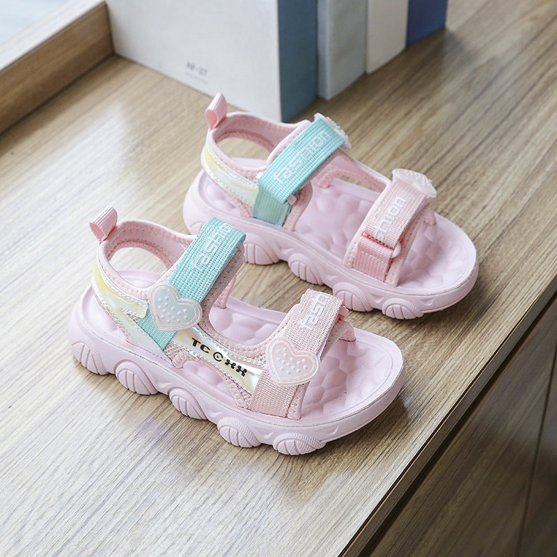 Contrast Velcro Open Toe Casual Sandals Casual Shoes Girls Wholesale Girls Clothes - PrettyKid