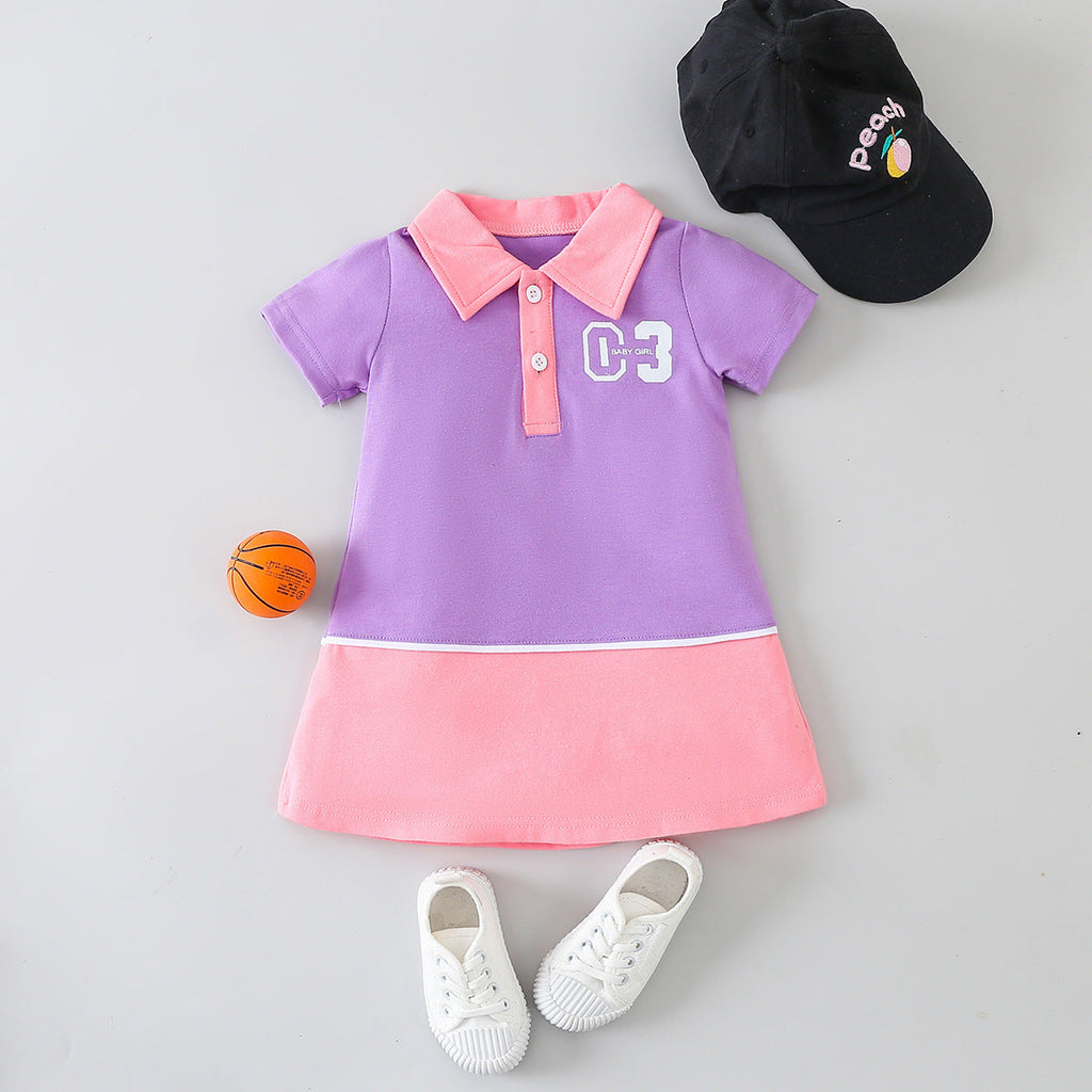 3-24M Patchwork Colorblock Lapel Collar Wholesale Baby Clothing Baby Girl Outfit Sets - PrettyKid