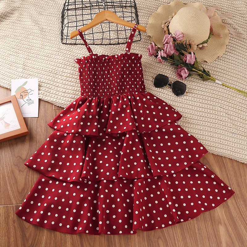 3-11Y Sling Polka Dots Pleated Kids Wholesale Clothing Kids Dress For Girls - PrettyKid
