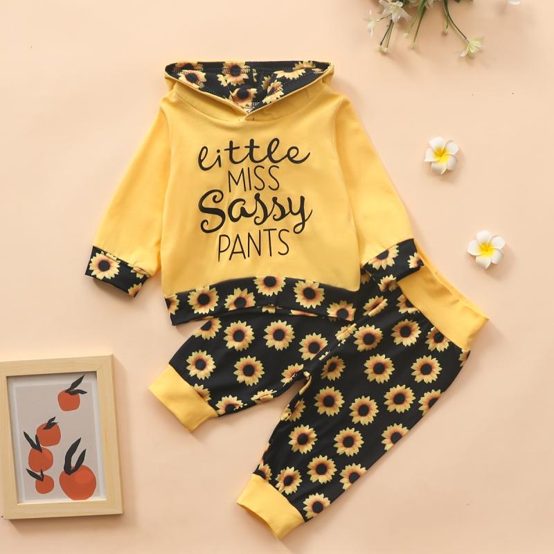 2-piece Hoodie & Sunflower Pattern Pants for Baby Girl - PrettyKid