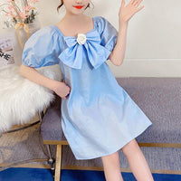 Girl Puff Sleeve Bowknot Dress - PrettyKid