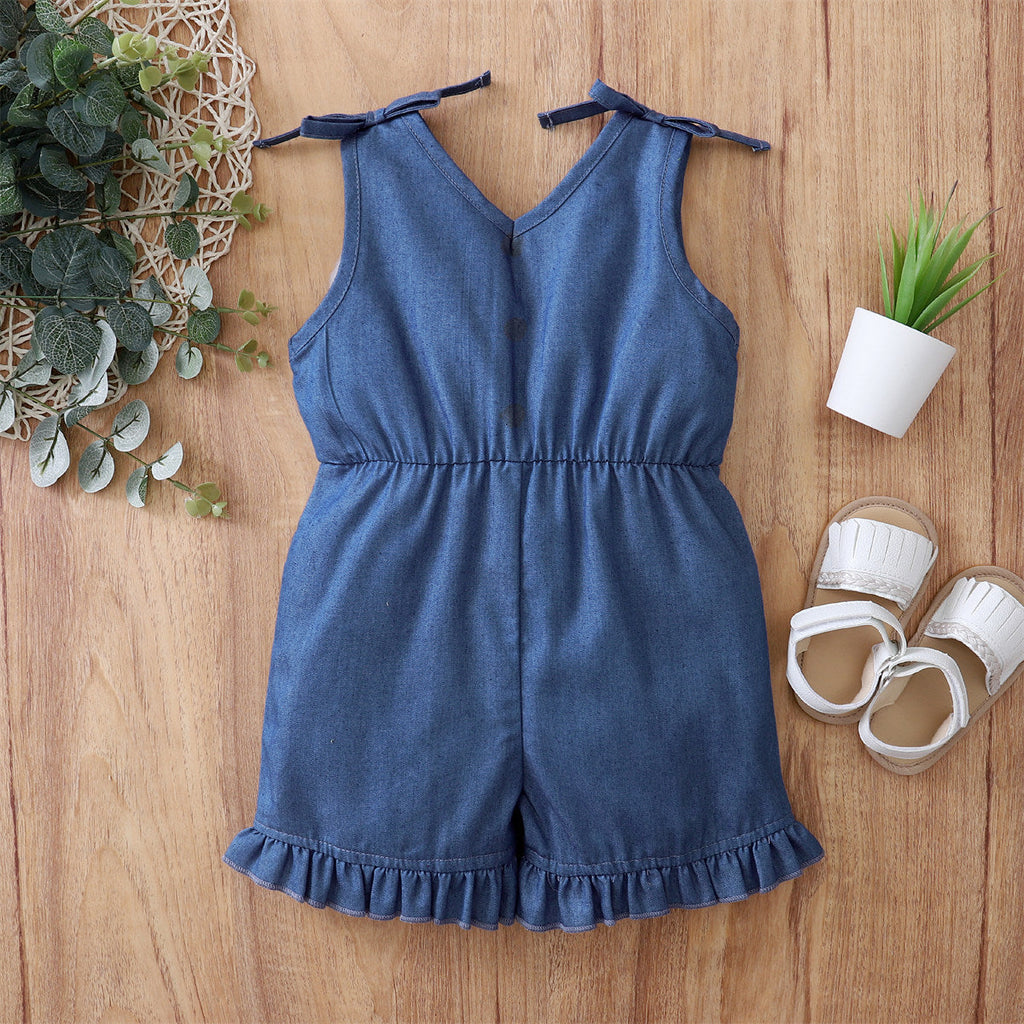 6-24M Buttoned No Graphic Sleeveless Fungus Trim Jumpsuit Wholesale Baby Clothes - PrettyKid