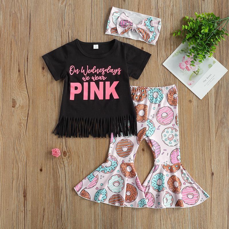 Toddler Girl Letter T-shirt & Printed Pants & Headhand Wholesale Children's Clothing - PrettyKid