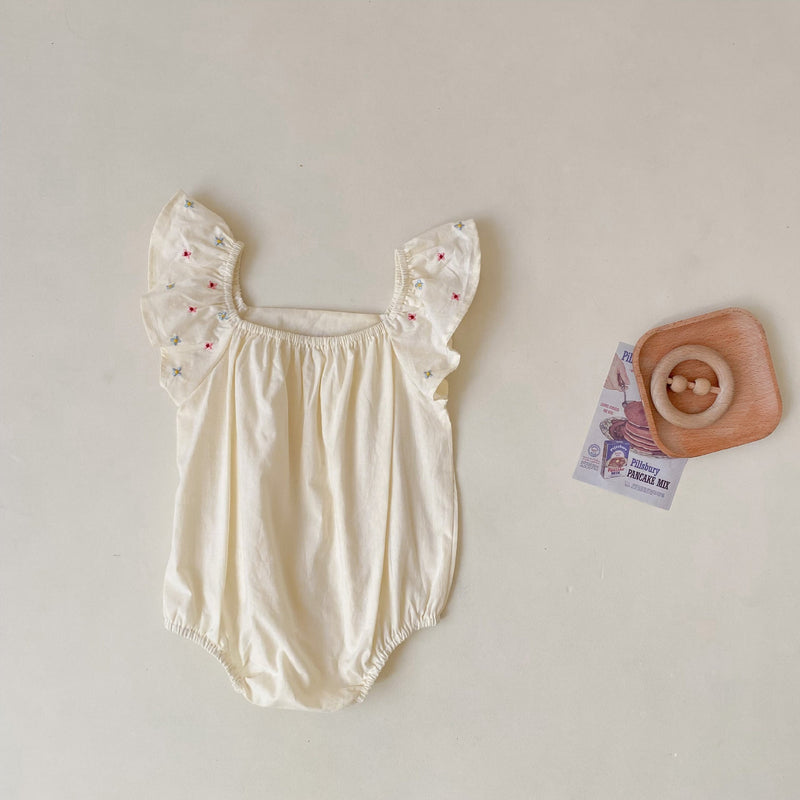 0-18months Baby Onesies Baby Summer Cute Embroidered Small Flying Sleeves Square Collar Romper - PrettyKid