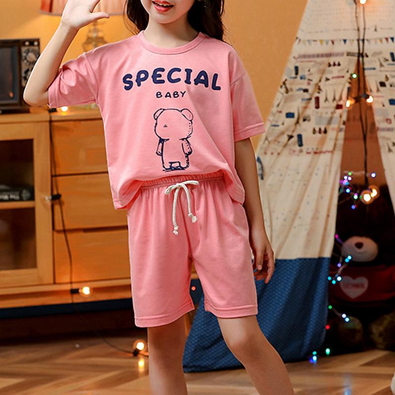 Grow Girl Bear Pattern T-shirt & Sporty Shorts - PrettyKid