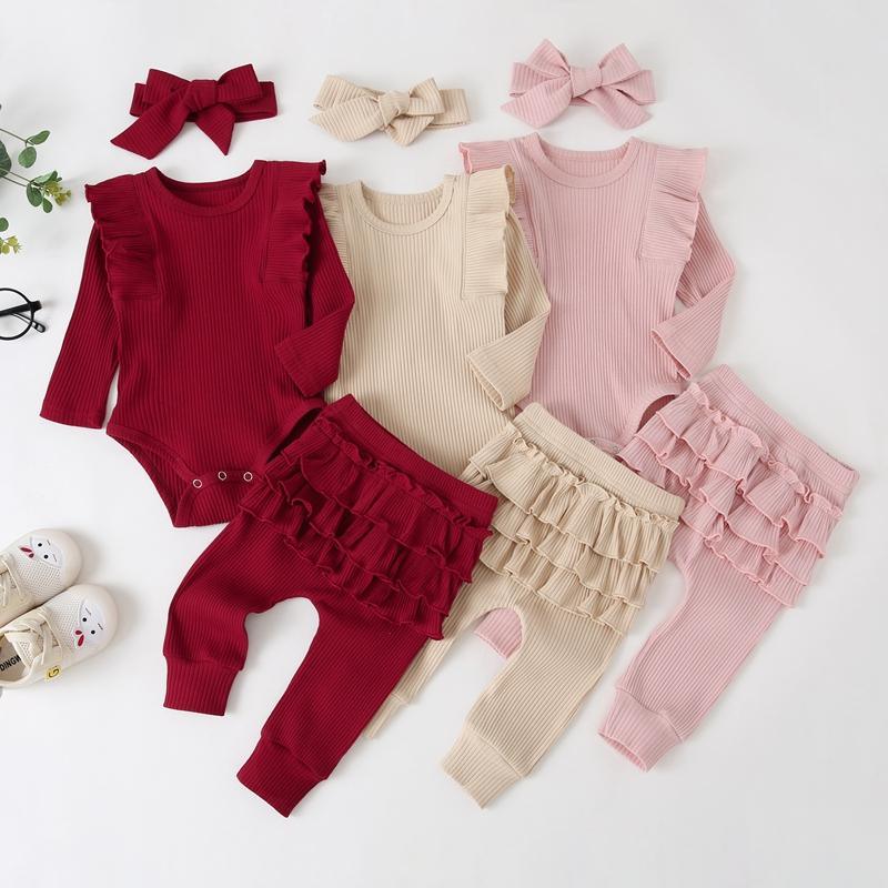 3-piece Ruffle Romper & Headband & Pants for Baby Girl - PrettyKid