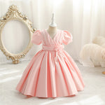 12M-7Y Toddler Girls Flower Puff Sleeve Party Dresses Wholesale Girls Fashion Clothes - PrettyKid