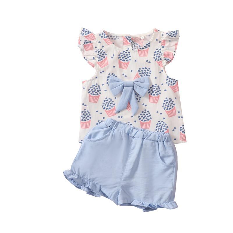 Grow Girl Ice Cream Pattern Top & Solid Color Shorts - PrettyKid