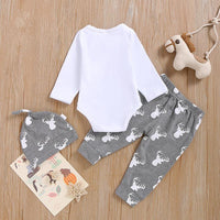 3-piece Letter Long-sleeve Bodysuit, Deer Printed Pants with Hat - PrettyKid