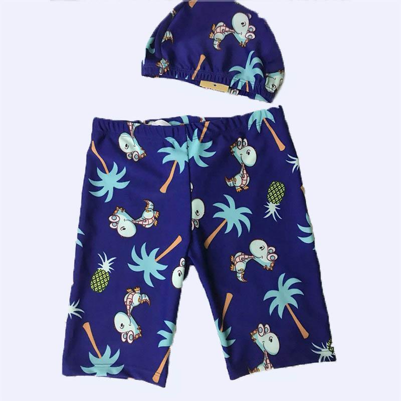 Kid Boy Cartoon Sailboat Patten Swimming Trunks & Swimming Cap 2 Pic - PrettyKid