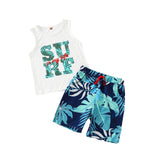 Boys Alphabet Print Tank Top And Leaf Shorts Toddler Boy Outfit Sets - PrettyKid