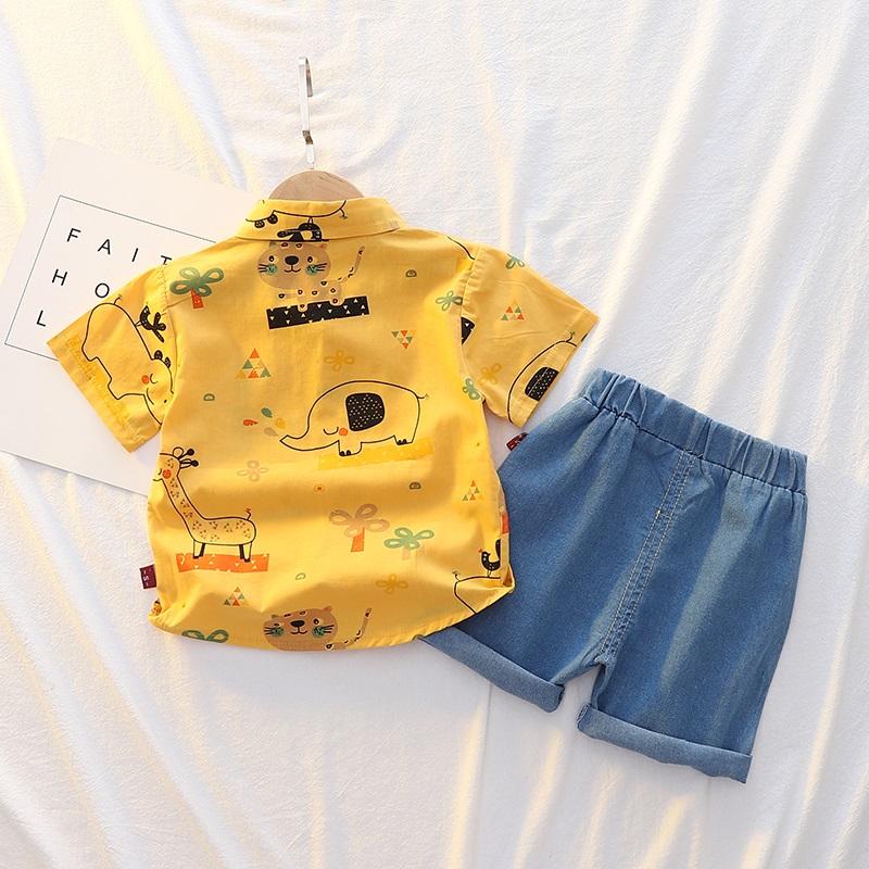 Toddler Boy Animal Print Shirt & Denim Shorts - PrettyKid