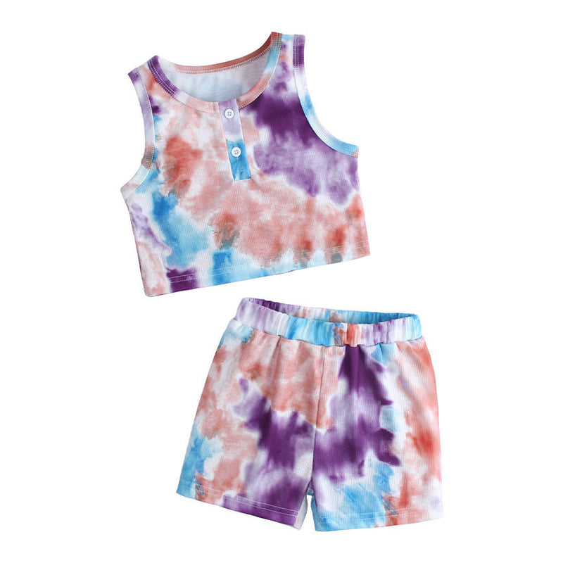 18M-6Y Toddler Girls Outfits Sets Tie-Dye Tank Top With Shorts Wholesale Girls Fashion Clothes