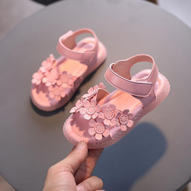 kids designer clothes wholesale Toddler Girl Solid Color 3D Flower Decor Sandals Wholesale - PrettyKid