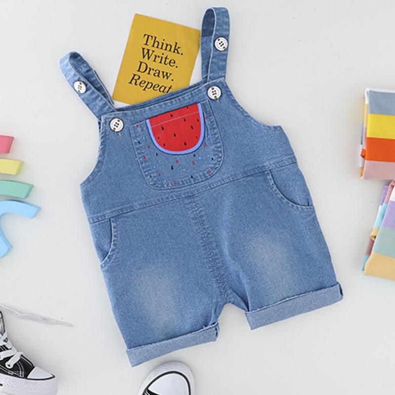 Toddler Boy Striped T-shirt & Watermelon Pattern Kangaroo Pocket Overalls - PrettyKid
