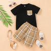 Boy Black T-Shirt And Check Printed Shorts Toddler Clothing Sets - PrettyKid