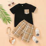 Boy Black T-Shirt And Check Printed Shorts Toddler Clothing Sets - PrettyKid