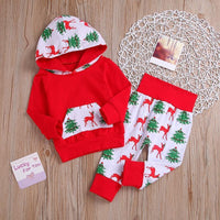 2-piece Elk and Tree Printed Hoodie and Pants Set - PrettyKid