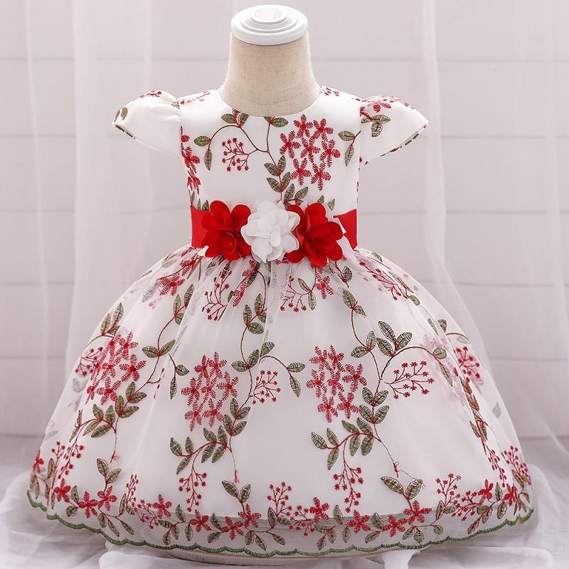 Baby Girl 3D Flower Decor Embroidered Floral Print Mesh Formal Dress - PrettyKid