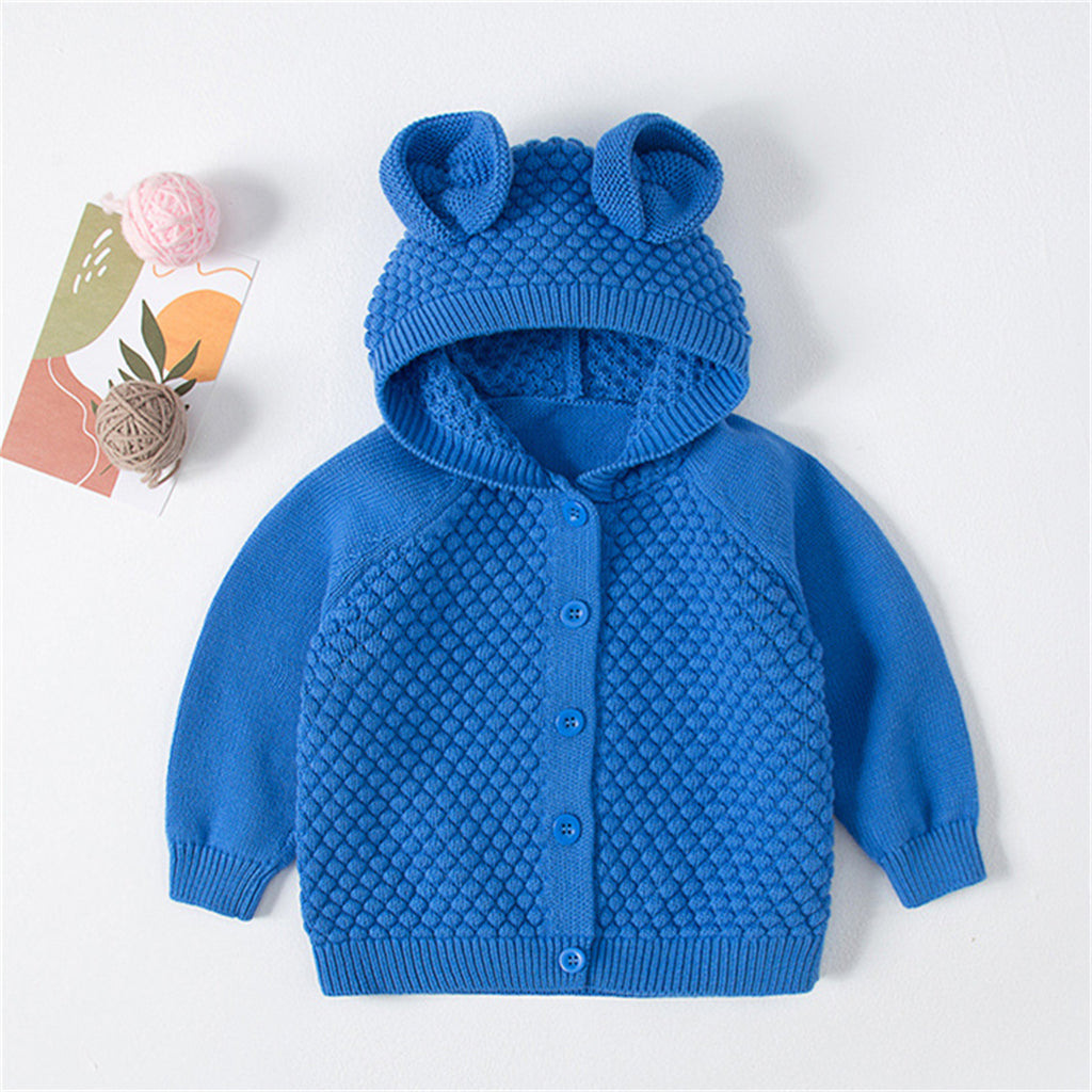 Wholesale Toddler Boys Hooded Solid Bear Sweater Cardigan in Bulk - PrettyKid