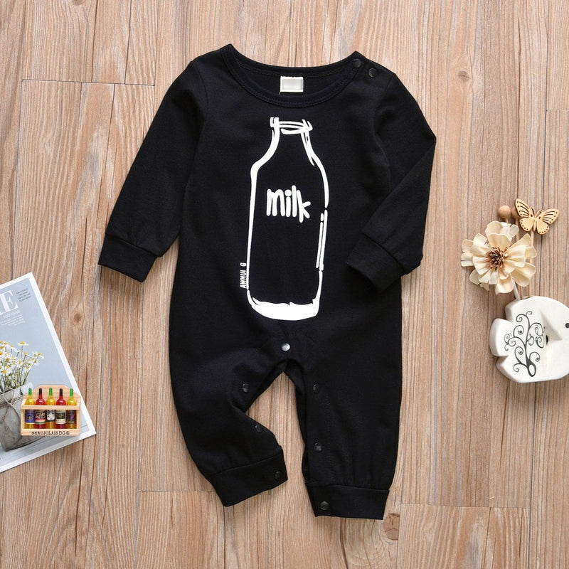 Cute Bottle Printed Black Long Sleeve Jumpsuit for Baby Wholesale children's clothing - PrettyKid