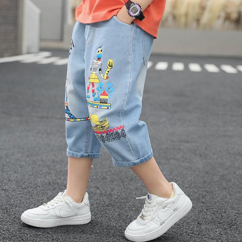 Boy Iron Tower Pattern Capri Jeans - PrettyKid