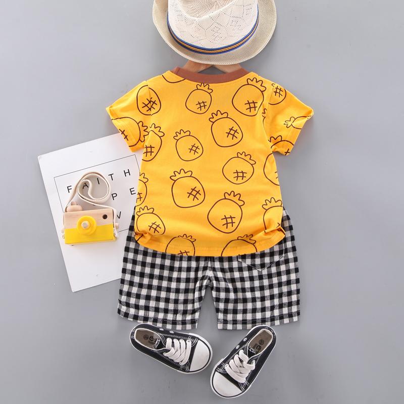 Toddler Boy Cartoon Pineapple Top & Plaid Shorts - PrettyKid