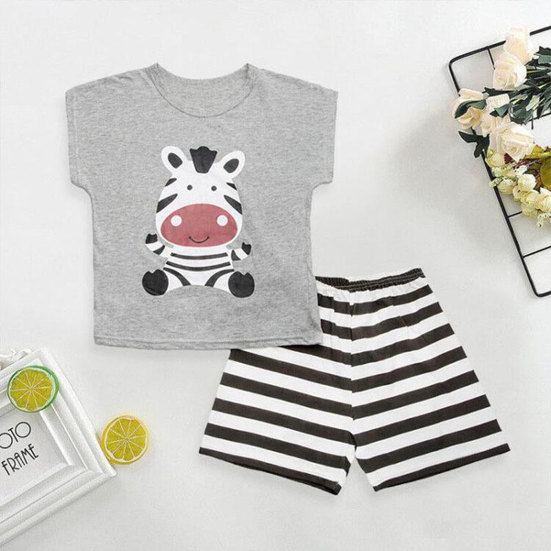 Cute Animal Printed Short-sleeved Pajamas Set - PrettyKid