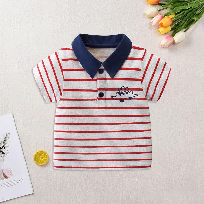 Toddler Boy Striped Dinosaur Polo Shirt Wholesale Children's Clothing - PrettyKid