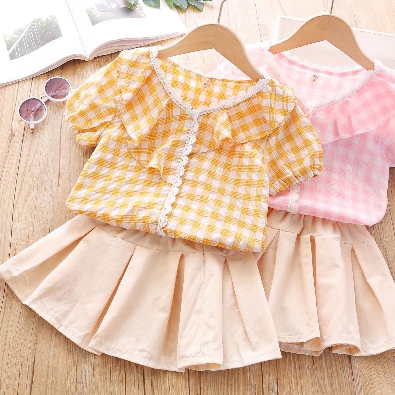 2-piece Plaid Ruffle T-shirt & Skirt for Toddler Girl - PrettyKid