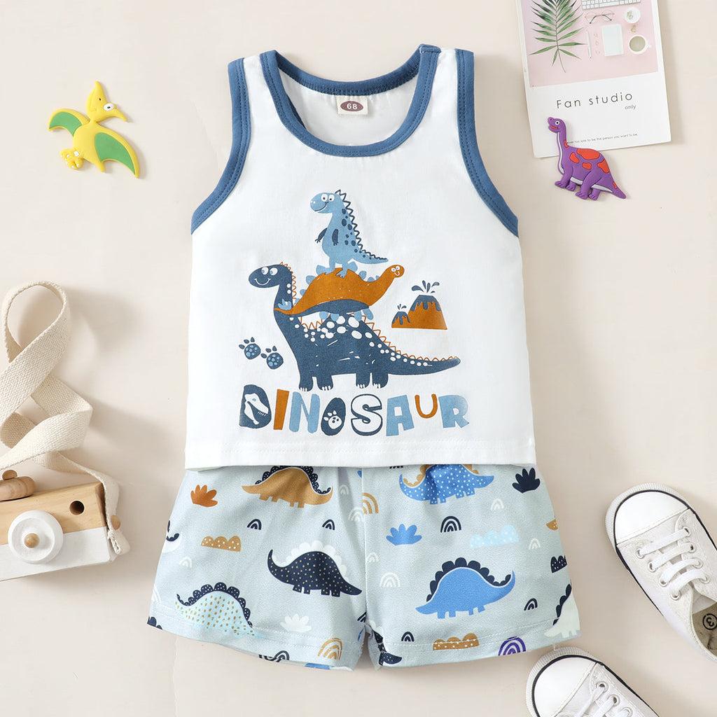 3-24M Baby Boy Sets Dinosaur Print Sleeveless Casual Cool Wholesale Baby Clothes KCL519306 - PrettyKid