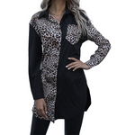 Women Casual Leopard Splicing Long-sleeved Shirt - PrettyKid