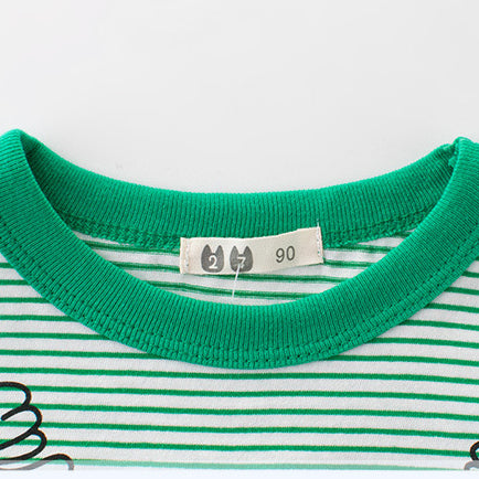 Toddler Kids Boys Green Striped Cartoon Monkey Print Short Sleeve T-shirt Top - PrettyKid