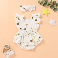 Baby Girl Lemon Print Ruffle Armhole Bodysuit & Headband Children's Clothing - PrettyKid