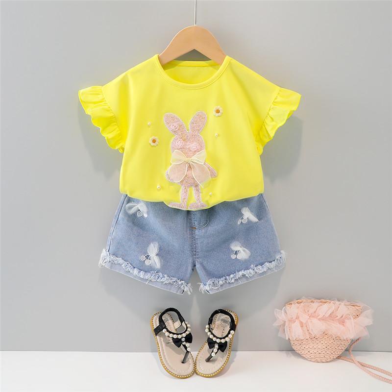 Grow Girl Bunny T-shirt & Denim Shorts - PrettyKid