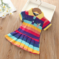 Toddler Girl College Style Polo Collar Rainbow Striped Pattern Skirt Wholesale Children's Clothing - PrettyKid