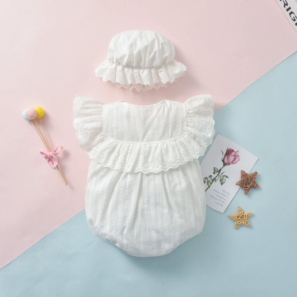 0-24M Baby Girl Jumpsuit Solid Color Flying Sleeve Patchwork Hat Wholesale Baby Clothes KCL0171686 - PrettyKid