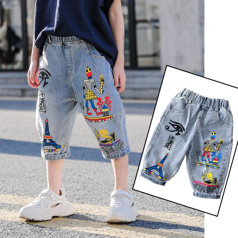 Boy Iron Tower Pattern Capri Jeans - PrettyKid