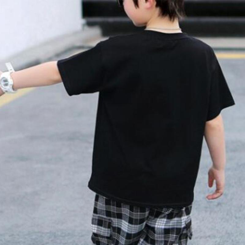 Boy Letter Print T-shirt & Plaid Cropped Pants - PrettyKid