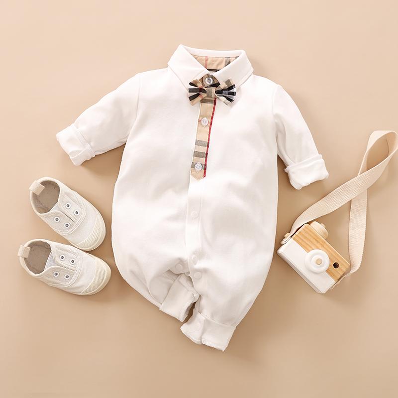 Solid Long-Sleeve Bow Decor Plaid Jumpsuit Children's clothing wholesale - PrettyKid
